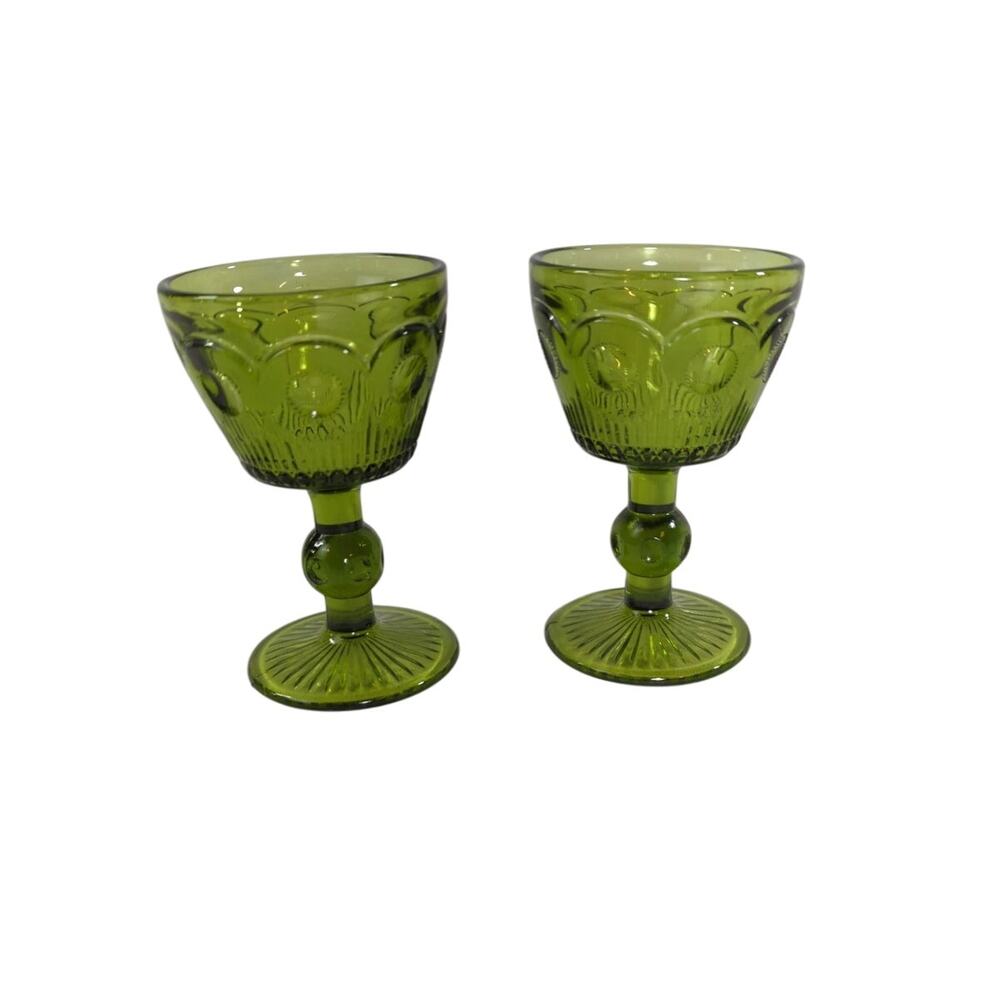 2 MCM Bartlett Collins St. Genevieve Green Wine Brandy Cordial Glasses
